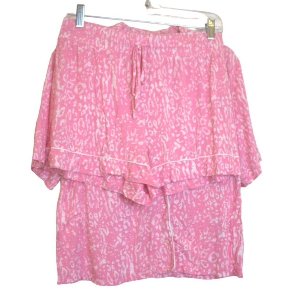 Jenni Intimates Pink Pajama Set M Soft Short Sleeve Shirt Shorts Stretch  #D49